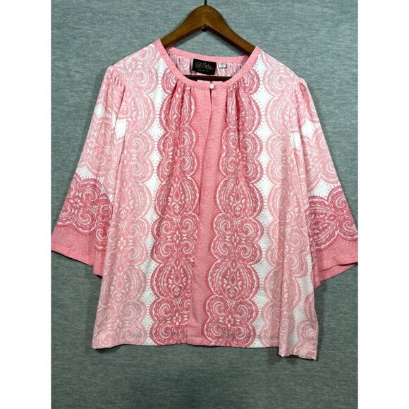 Bob Mackie Cardigan Jacket Kimono 2X Wearable Art Pink Paisley Open Front - Picture 1 of 6